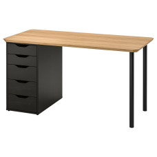 IKEA ANFALLARE / ALEX skrivebord med skuffemodul 140x65 cm bambus/sortbrun IKEA ANFALLARE / ALEX skrivebord med skuffemodul 140x65 cm bambus/sortbrun